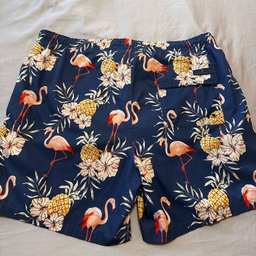 RAINFOREST Navy Flamingo Pineapple Swim Trunks - Picture 5 of 8